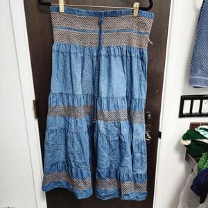 G Unit Gunit Chambray Lightweight‎ Denim Long Ruffle Skirt M-L
